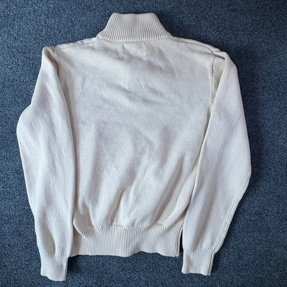 VTG American Living By Ralph Lauren Sweater Mens M Beige Blue Knitted 1/4 Button